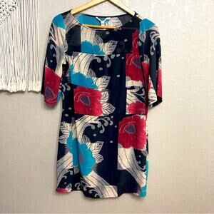 Anthropologie Burning Torch abstract artsy floral silk Tunic size xs